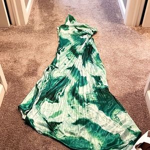 GREEN Marbled One Shoulder Dress